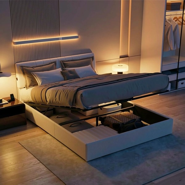 Polsterbett 140X200 Bettgestell Mit Stauraum Doppelbett Mit USB Jugendbett Teddy-image