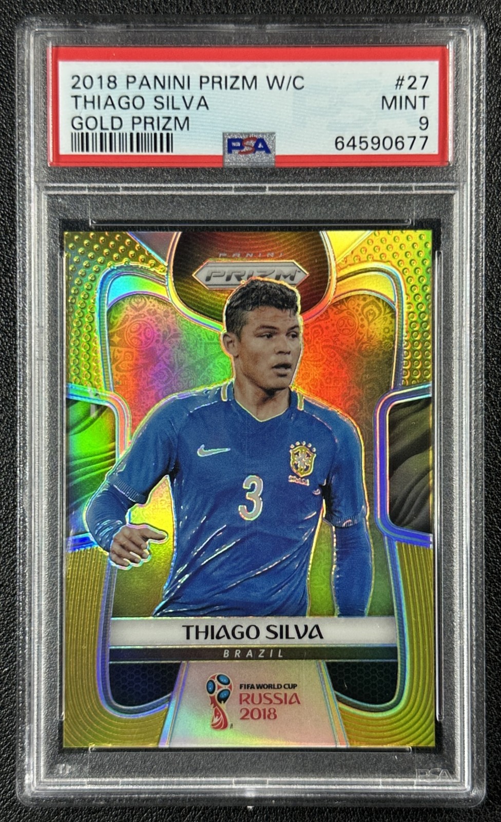 THIAGO SILVA PSA 9 2018 PANINI PRIZM WORLD CUP #27 GOLD PRIZMS 04/10 BRAZIL view 1