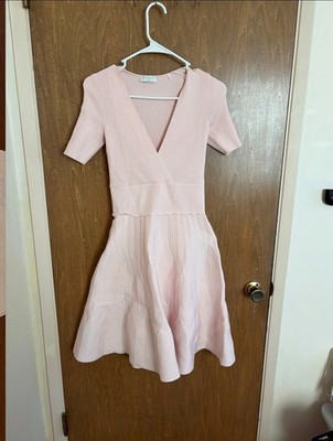 Sandro Paris Blush Pink Knit Pleated Midi Dress Women's Size 34
