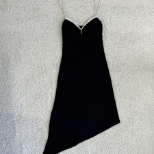 My Michelle Women’s Y2K Black Asymmetrical Mini Dress Bodycon V-neck (Size S)
