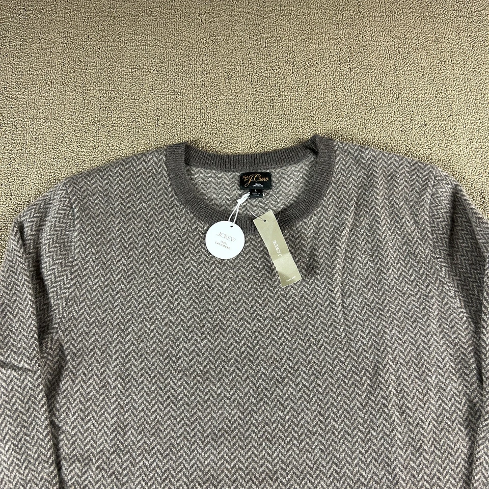 J.Crew Men's 100% Cashmere Sweater Brown Herringbone Jaquard Sz L NWT MSRP $178 - Image 3 of 4