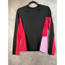 NWT Speedo Womens Long Sleeve Swim Top Black Dark Pink w Pocket Size S