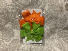Orange Green Hair Bow Clip Grosgrain Ribbon Pinwheel Bow Clip Hair Barrette Set