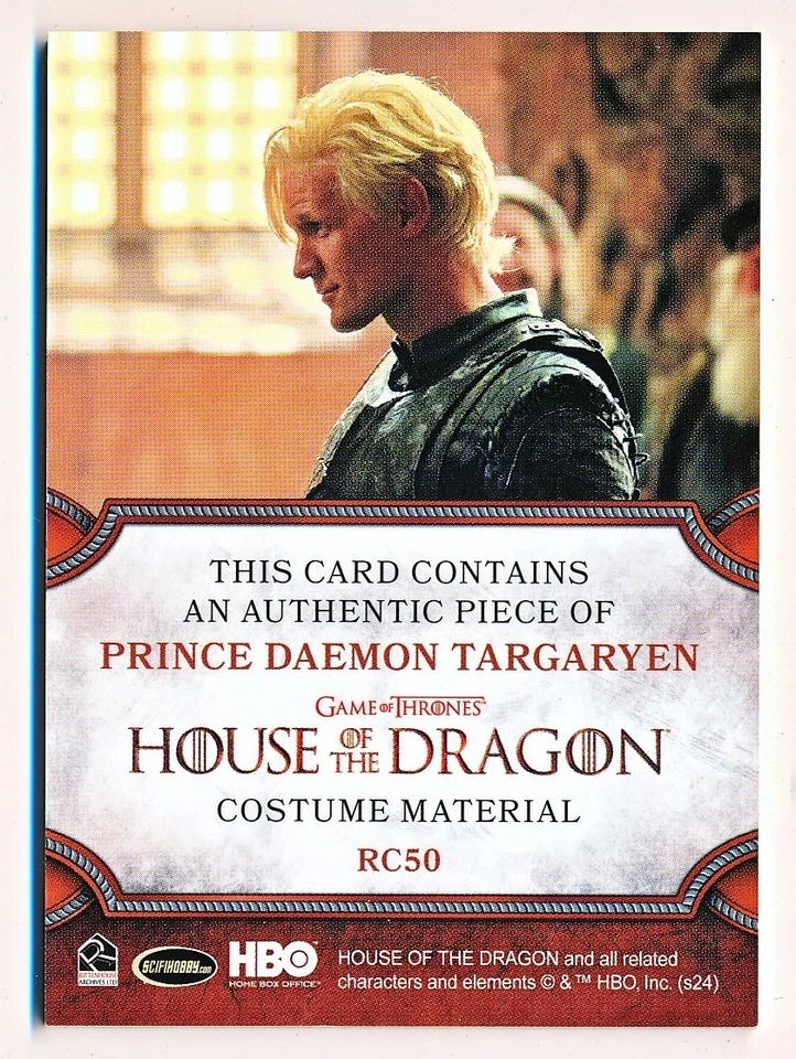 House of the Dragon Season 1 Prince Daemon Targaryen Relic Cards #RC50 - Image 2 of 2