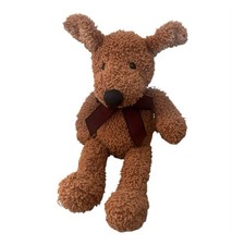Russ Berrie Checkers Dog Plush Brown Curly Fur Soft Toy Puppy Red Ribbon Vintage