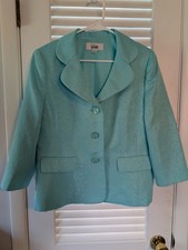 LeSuit Size 12 Mint Green Teal Blazer Textured Formal Line Through Elegant