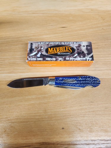Marbles MSA CO. Gladstone Michigan USA 2001 Blue Jigged Bone Pocket Knife