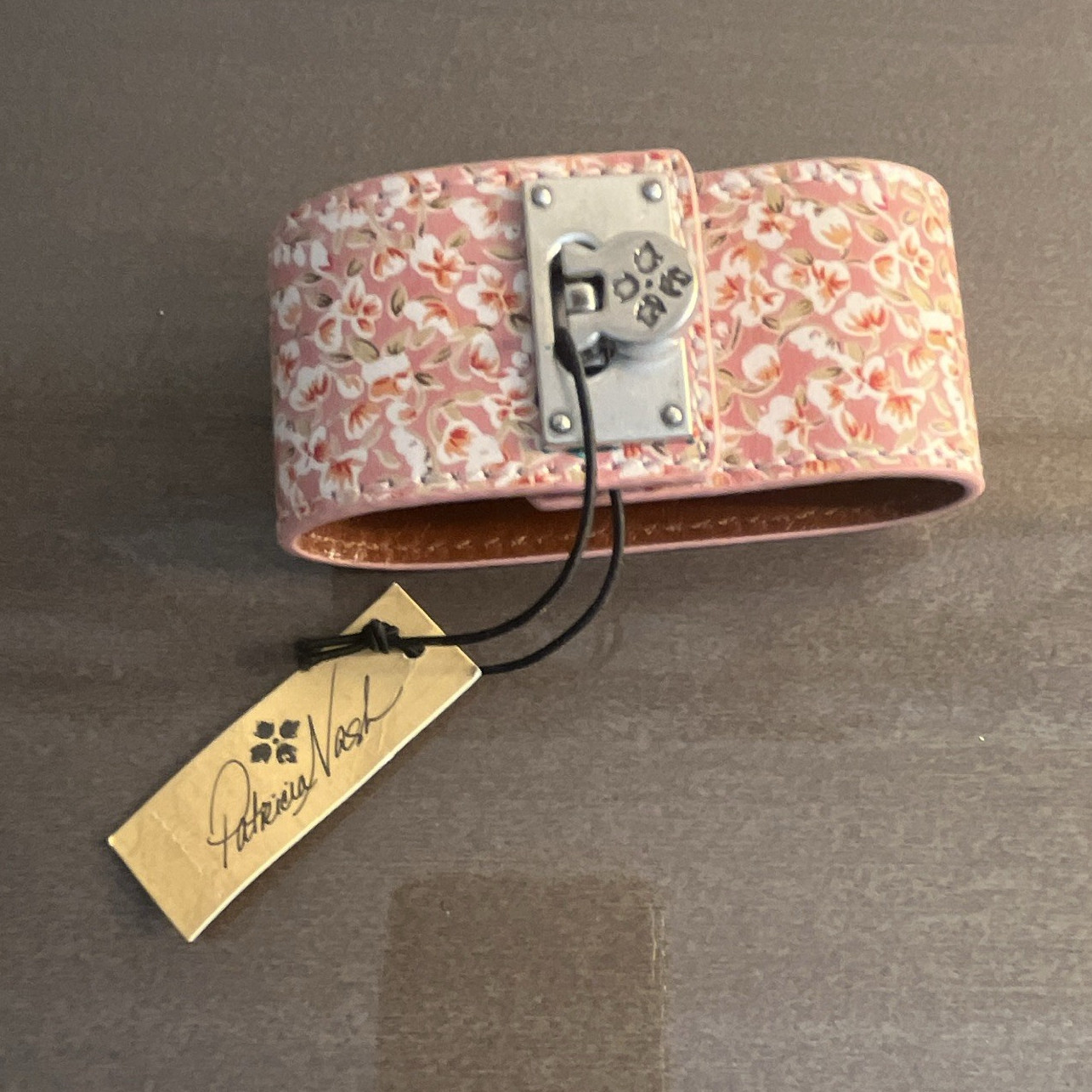 Patricia Nash Pink Floral Leather Adjustable Buckle Cuff Bracelet