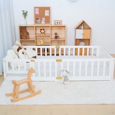 Montessori Toddler Floor Bed, Pine Wood Frame with Safety Fence - Twin/Full Size