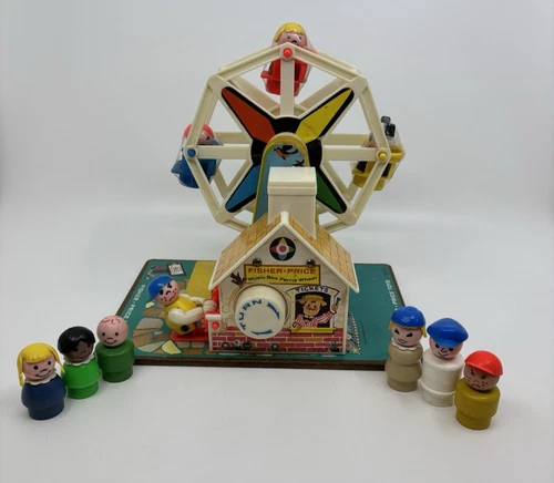 Vintage 1966 Fisher Price Wind Up Ferris Wheel w/ 9 People 1 Dog Nice Condition
