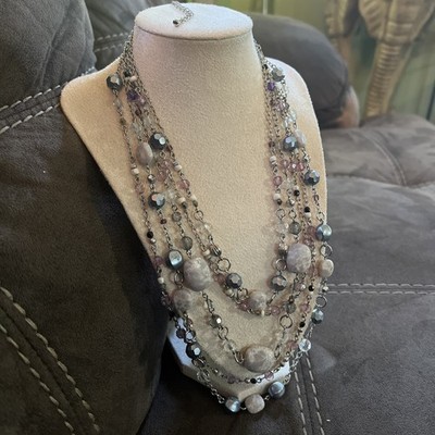 Lia Sophia 5-Strands Stone, Purple Bead Silver Tone Necklace