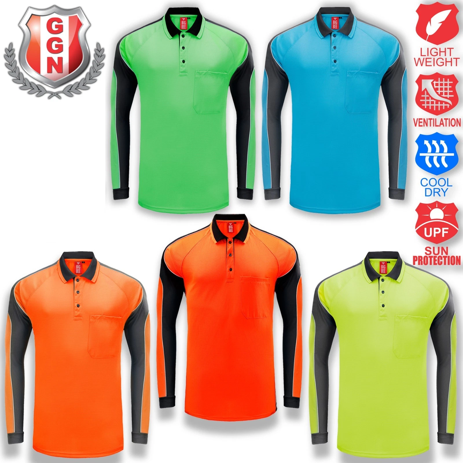 Hi Vis Polo Shirts Mens Work Top PANEL PIPING Long Sleeve Contrast Cool Dry
Opens in a new window or