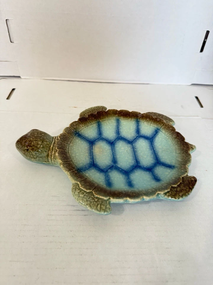 Bandeja de baratija de tortuga marina plato cerámica artesanal esmalte azul agua 10 X 8 W4F Foto 2 de 4