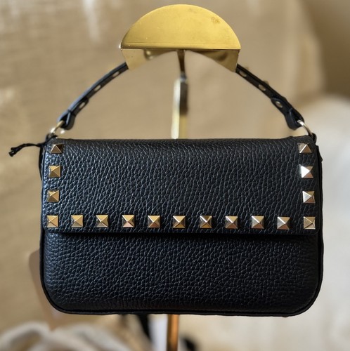 Valentino Rockstud Grainy Leather Crossbody Women's Black Bag