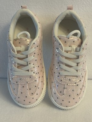 Carter's Galaxy Girl s Sz 9 Pink Polka Dot Sparkle Slip On Sneakers Tennis Shoes