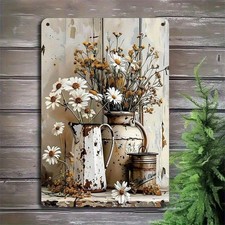 Bohemian Rustic Daisy Wall -  Daisy Flower Print on Tin Metal Signs Home D cor