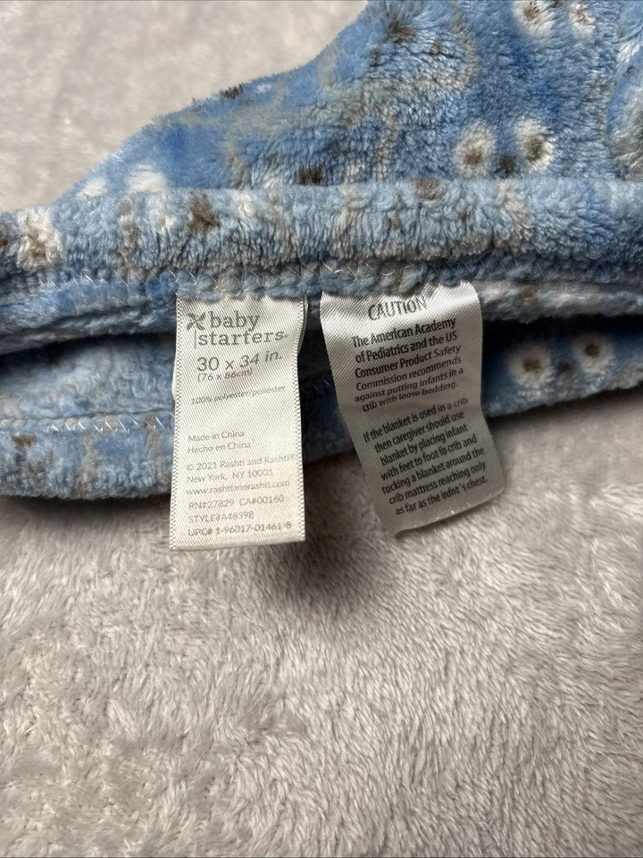 Manta con cabeza de oso de peluche azul Baby Starters ojos blancos suave polar Lovey 30"x34" Foto 3 de 4