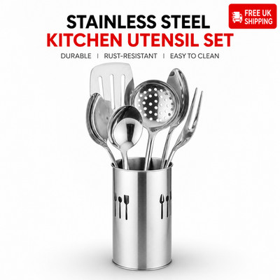 6 Stück Küchenutensilien Set mit Ständer Edelstahl Kochutensilien Halter