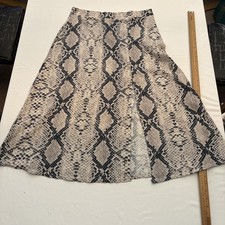 Ladies Snake Print Skirt Prettylittlething Size 14 Grey Front Slit 32418