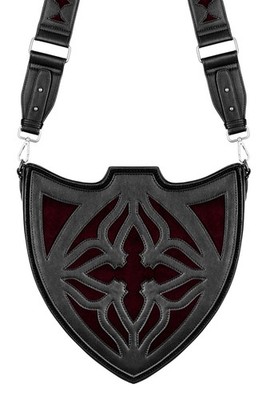 Restyle Schultertasche Claretia Gothic Schild Samt Rot Schwarz Tasche