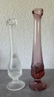 Lot of 2 Stretch Swung Vases Fenton Clear Dark Pinkish Purple Glass Pedestal