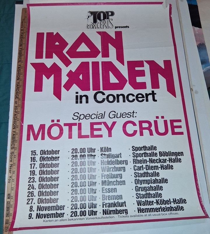 Vintage Iron Maiden Special Guest Motley Crue original German Tour Poster Rare 