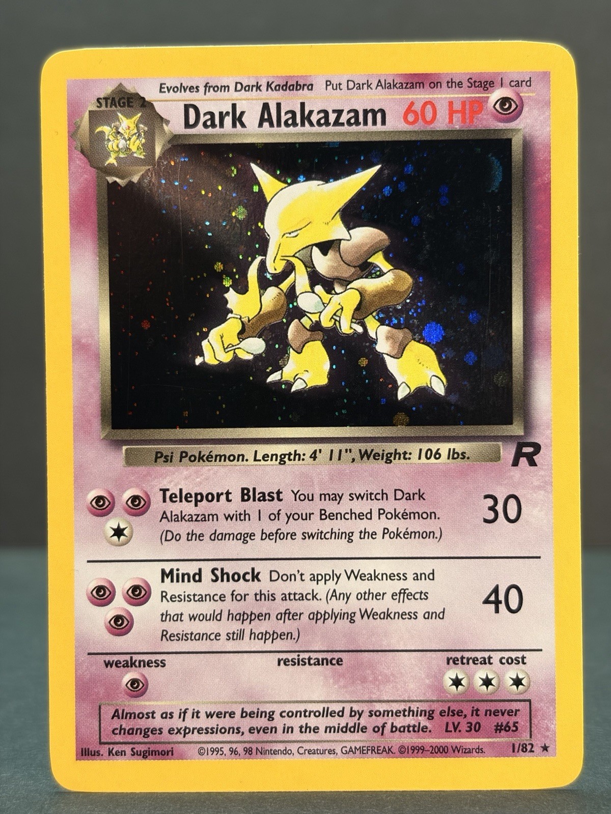 Dark Alakazam 1/82 Unlimited Holo Rare - Team Rocket LP - Partial Swirl