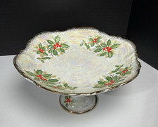 VTG Porcelain Holiday Lusterware Candy Compote Holly By Sterling China Japan SER