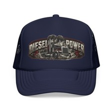Gorra Diesel Power Trucker | Gorra Retro Big Rig Engine Snapback Negra y Azul Marino