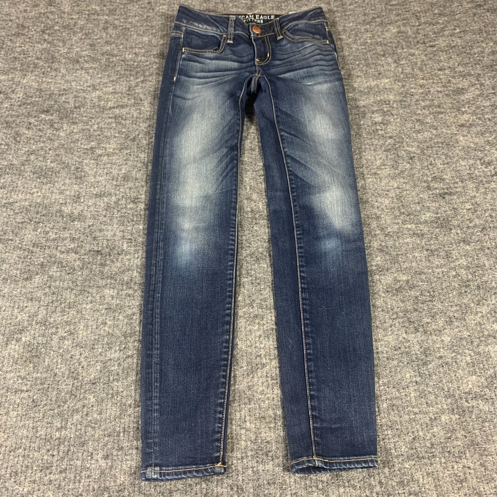 American Eagle Jeans Womens 00 Blue Super Low Rise Jegging Super Stretch 26x28