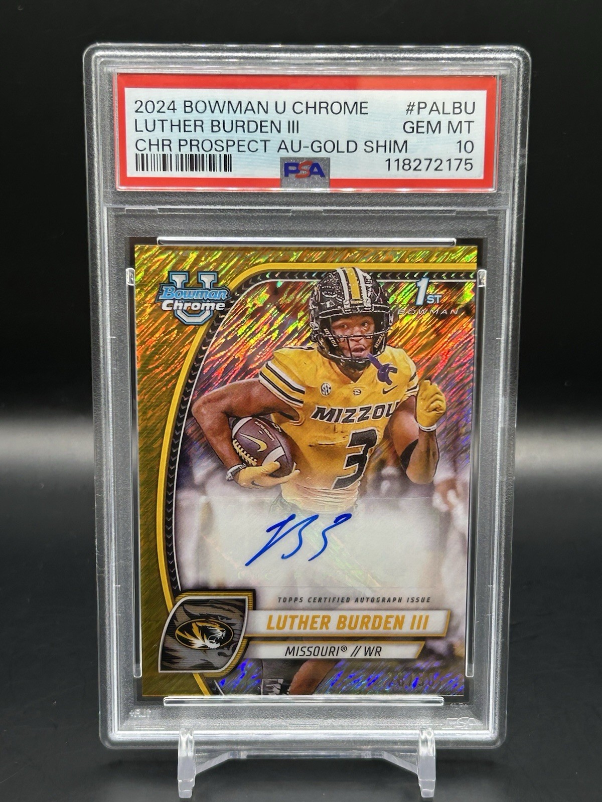 Luther Burden 2024 Bowman Chrome U Gold Shimmer /50 AUTO PSA 10 Rookie RC BEARS