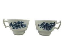 Vtg Booths England Peony A8021 Tea Cups Blue White Floral Cottagecore Set Of 2