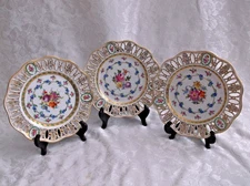 Antique 3 Carl Thieme Dresden Flowers Handpainted Reticulated Plates 8 1/2"