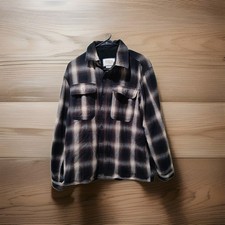 Boston Traders Flannel Jacket L Plaid Brown Cotton Dual Pocket 979740