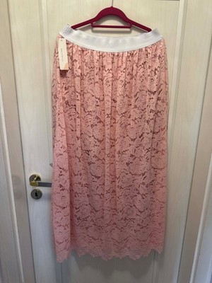 Neu- Maxi Rock  Spitze , blickdicht Unterrock, ALinie, Gummibund Rosa 48/50/52