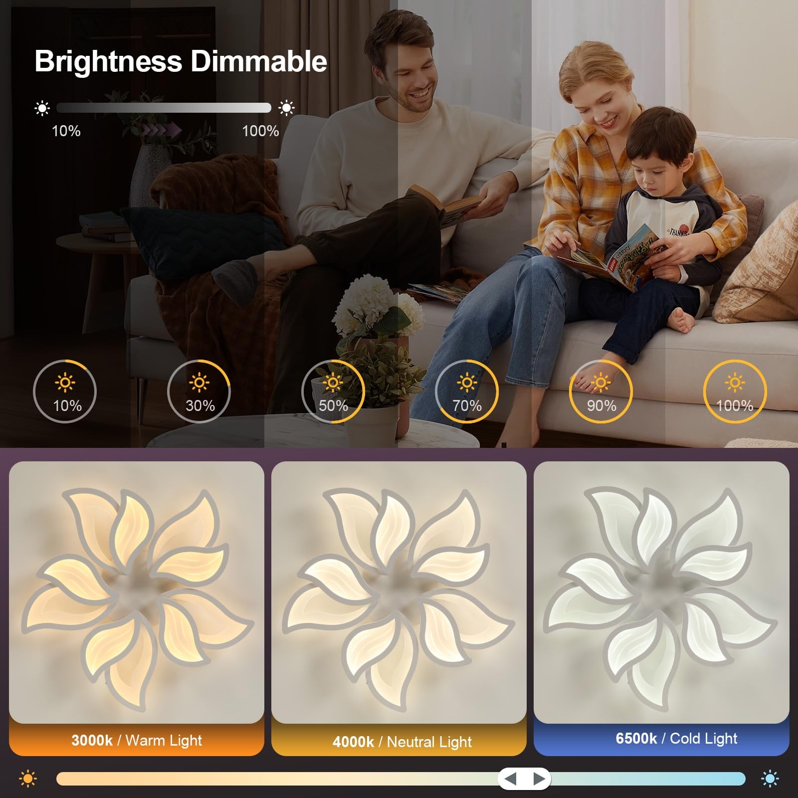 Plafonnier LED 60W intensité réglable 3000K à 6500K avec télécommande