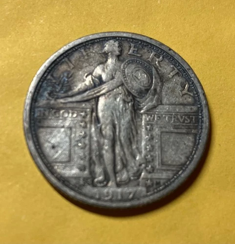 1917-S 25C Type 1 Standing Liberty Quarter, VF, LIGHTLY CLEANED,NO SERIOUS MARKS