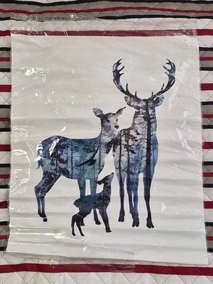 Deer Family Forest Canvas Wall Art 19x23'' Modern Double Exposure Wildlife Decor