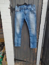 Mens Vintage Diesel Thanaz Slim Skinny Jeans W33 L32 Light Blue Wash.