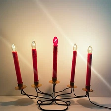 Vintage Star-Lite Red 5 Light Christmas Window Drip Candolier Wrought Iron Base