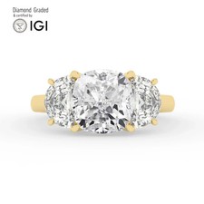 Cushion Diamond Trilogy Ring 14k Yellow Gold Labgrown 6.80 Ct Solitaire
