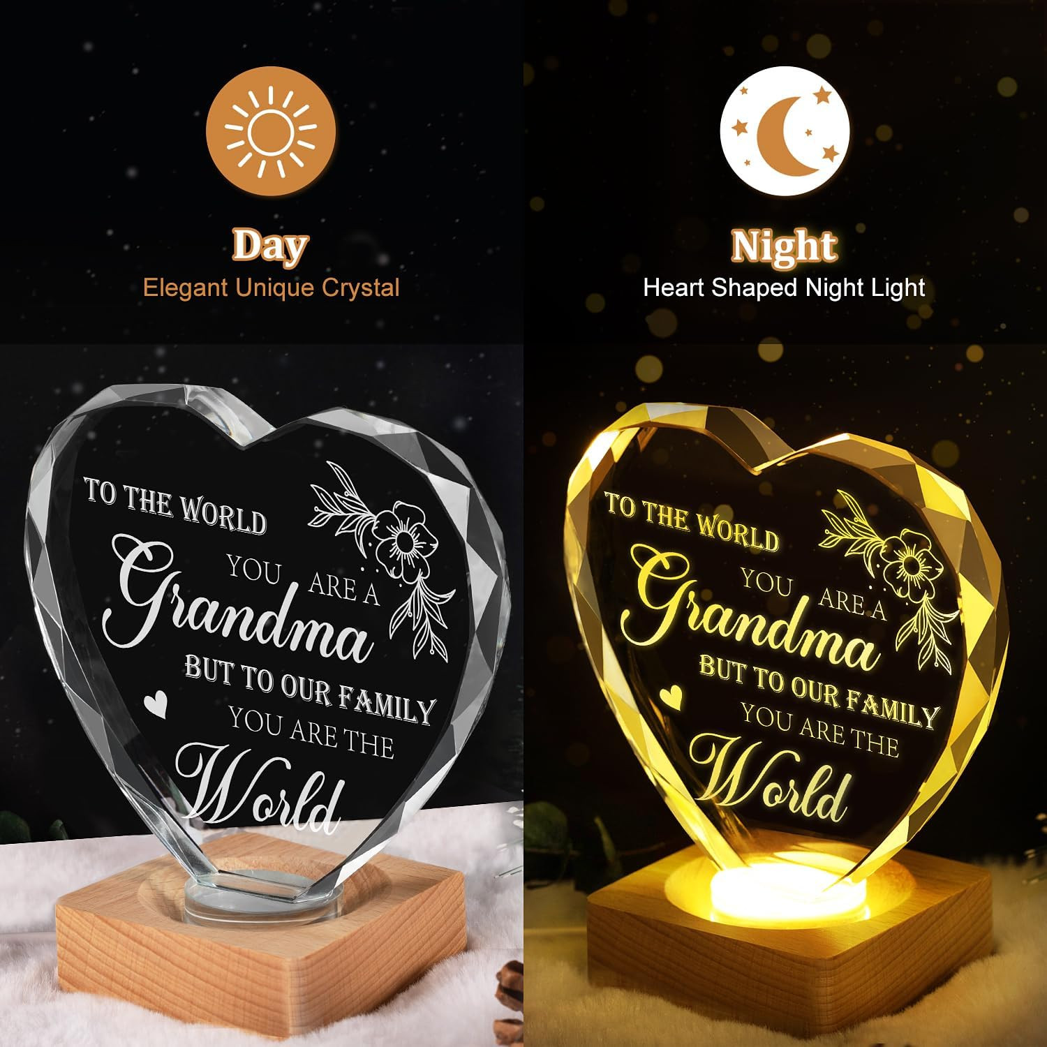 To My Grandma Gifts from Grandchildren, Engraved Crystal Night Light Present, Be