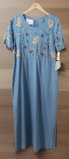 NOS Sarah Elizabeth Floral Embroidery Long Denim Dress NWT Sz 14 Cottagecore