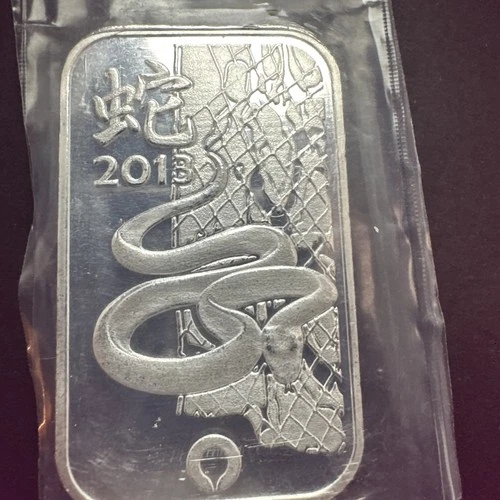 1oz .999 Fine Silver Bar 2013 Year of the Snake Rand Refinery 1 Troy Ounce