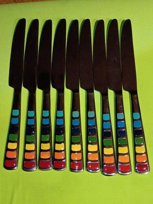  Fiestaware Dinner Knives  Lot Of 10 Rainbow Stainless Enamel Replacements