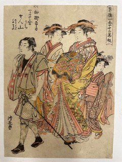 Vintage 1800s 19th Century Japanese Woodblock Print by Torii Kiyonaga #10