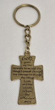 Serenity Prayer Cross Keychain Bronze Handmade