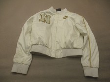 Nike Size M Girls White Long Sleeve Crew Neck Buttons Logo Cropped Jacket 694