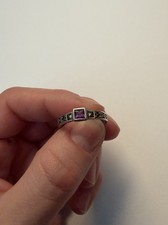 Vintage 925 Sterling Silver Amethyst Marcasite Ring Size 7