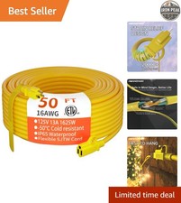 Indoor Outdoor Extension Cord 16/3 Gauge Waterproof Yellow 3 Prong